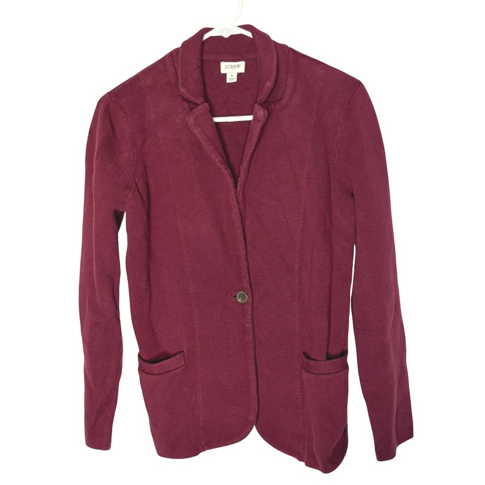 J.Crew Knit Blazer Small Preppy Burgundy Cotton Cardigan Sweater Single Button
